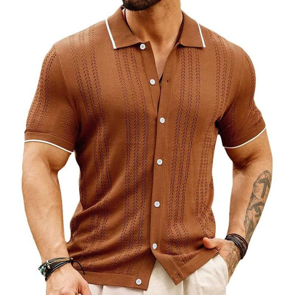 Lapel Contrast Color Single-Breasted Sweater POLO Shirt