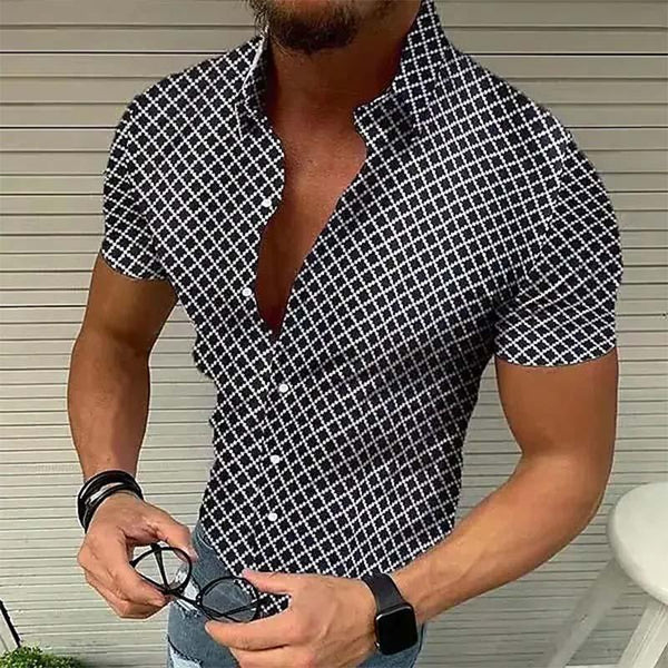 Casual Printed Lapel Short Sleeve Shirt