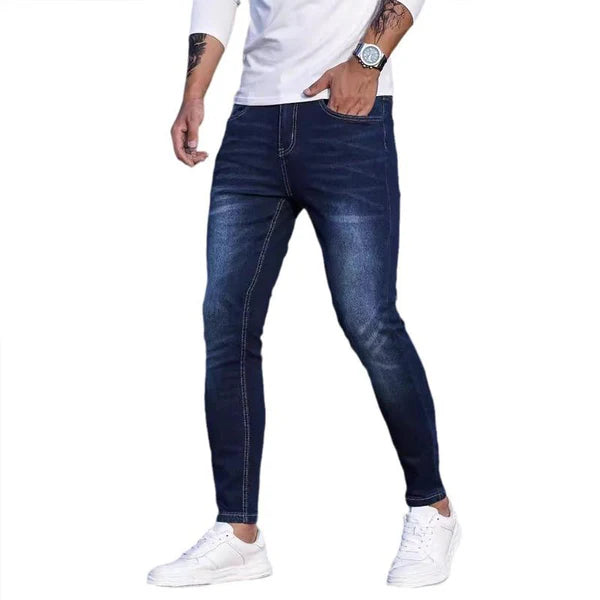 Distressed Calf Stretch Denim Trousers