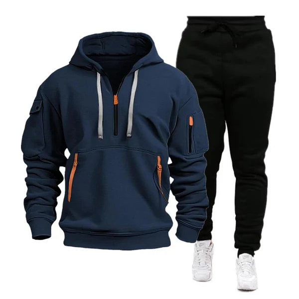 Casual Zipper Collar Loose Long-sleeved Sports Hoodie Sweatpants Set