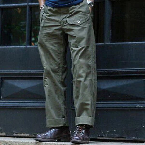 Vintage Solid Multi Pocket Cargo Straight Leg Pants