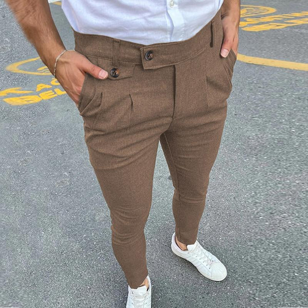 Men Casual Business Solid Color Suit Pants