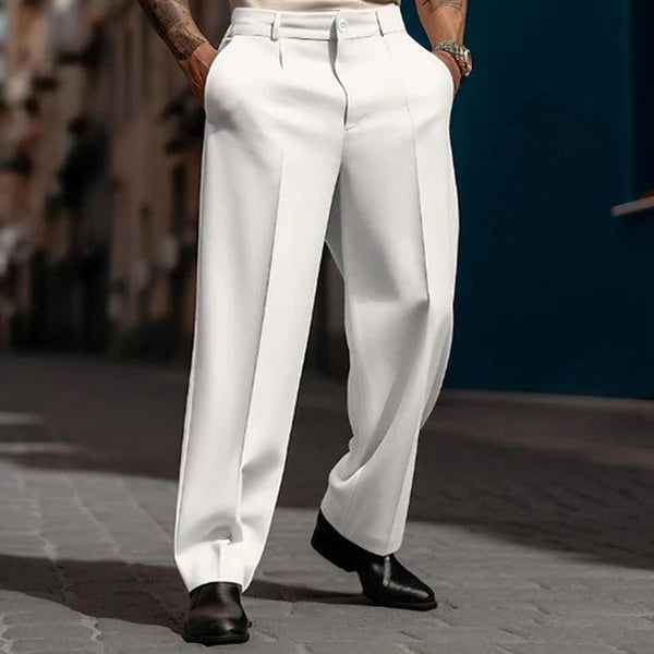 Business Solid Color Slant Pockets Straight-Leg Suit Pants