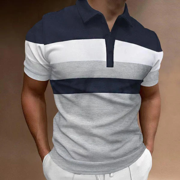 Casual Striped Color Block Lapel Polo Shirt - DUVAL
