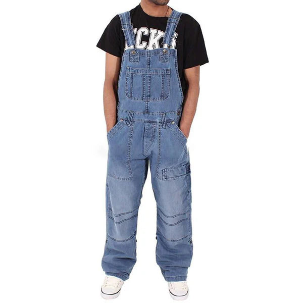 Loose Denim Multi-Pocket Cargo Overalls