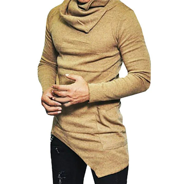 Casual Turtleneck Long Sleeve Irregular Hem T-Shirt