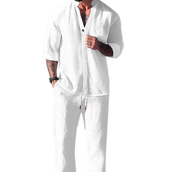 Loose Casual Solid Color Half Sleeve Shirt Trousers Se - DUVAL