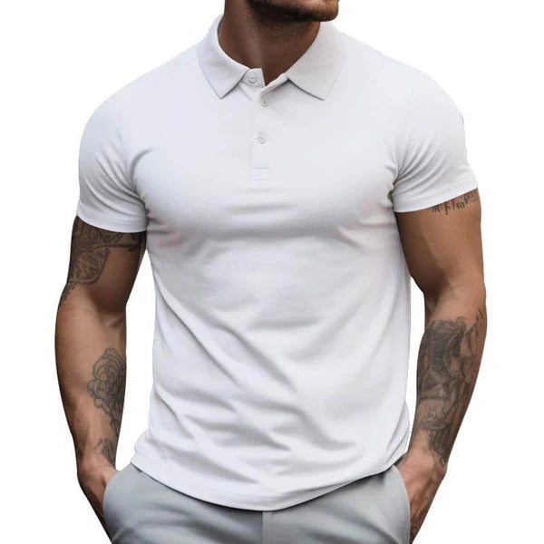 Solid Slim Lapel Short Sleeve Casual Polo Shirt