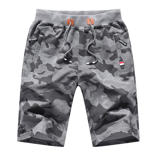 Men's Casual Camouflage Breathable Cotton Elastic Waist Straight Shorts