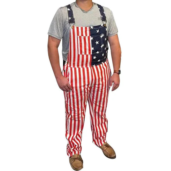 Vintage Independence Day Flag Print Overalls