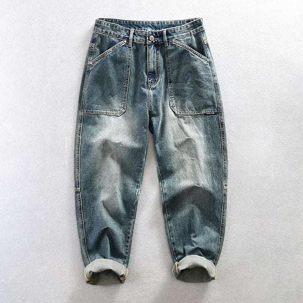 Vintage Washed Distressed Multi-pocket Jeans