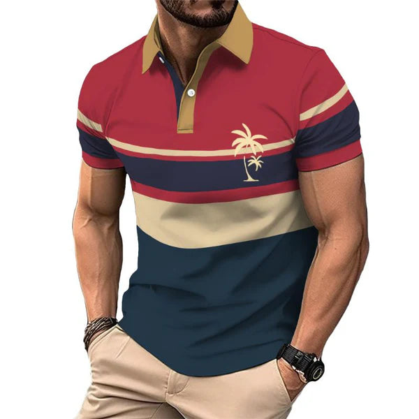 Retro Color Block Lapel Polo Shirt