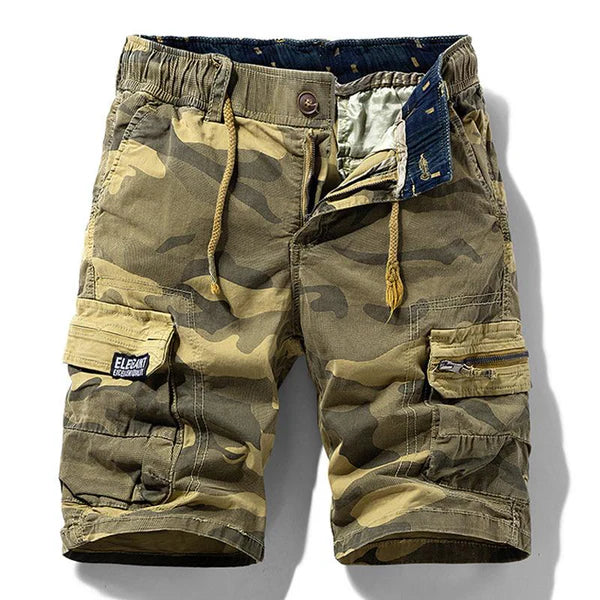 Men's Retro Camouflage Cotton Multi-Pocket Elastic Waist Cargo Shorts