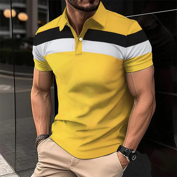 Casual Striped Color Block Lapel Polo Shirt