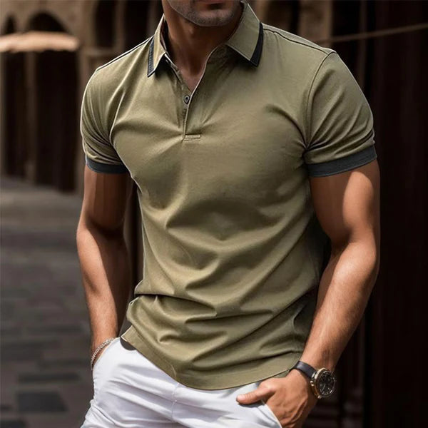 Contrasting Color Casual Button Short Sleeve Lapel Polo Shirt