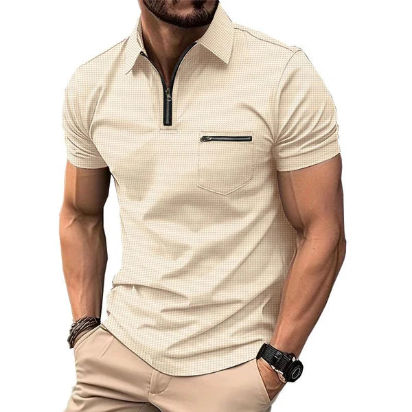 Solid Waffle Button Henley Neck Sports Polo Shirt