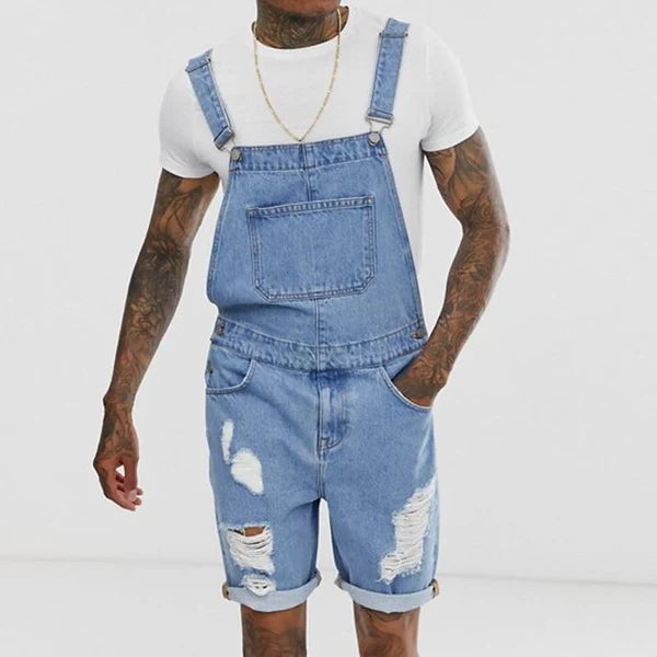 Vintage Denim Ripped Overalls