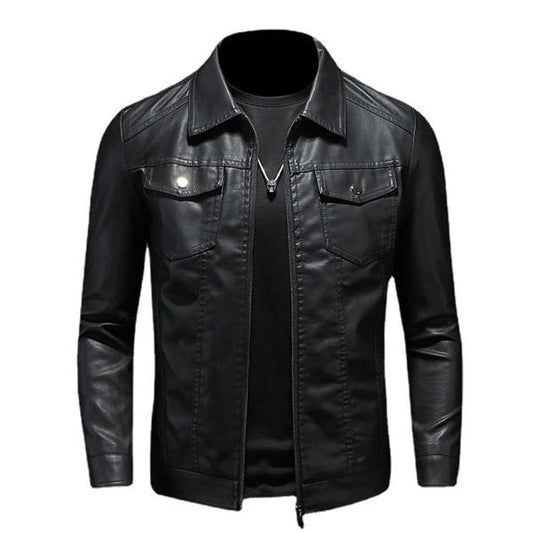 Men's Lapel Leather Biker Jacket