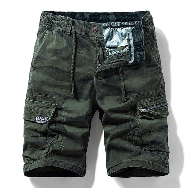 Men's Retro Camouflage Cotton Multi-Pocket Elastic Waist Cargo Shorts