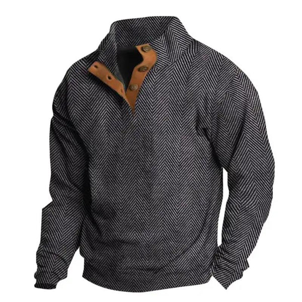 Casual Herringbone Print Henley Collar Long Sleeve Sweatshirt