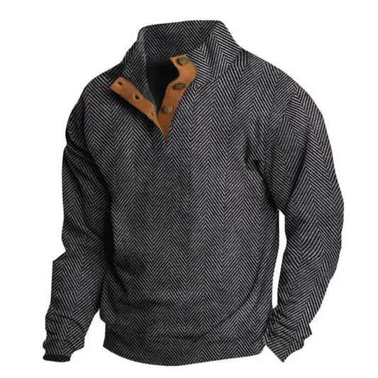 Men's Casual Herringbone Print Henley Collar Long Sleeve Sweatshirt