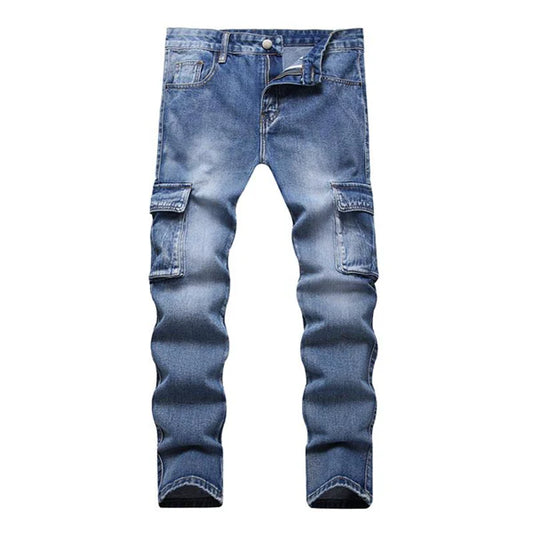 Casual Washed Multi-Pocket Straight-Leg Jeans