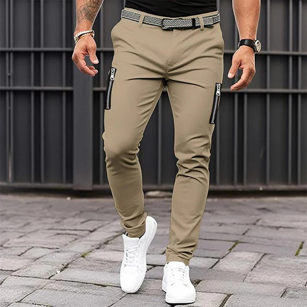 Solid Tight Zipper Decor Casual Pants