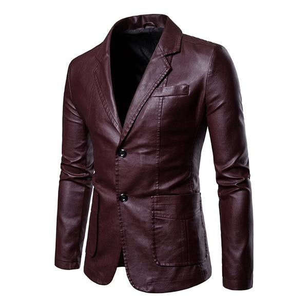 Vintage Lapel Two Button Leather Blazer