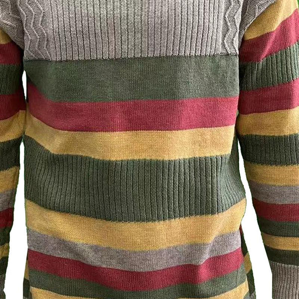 Turtleneck Color Block Striped Knitted Sweater