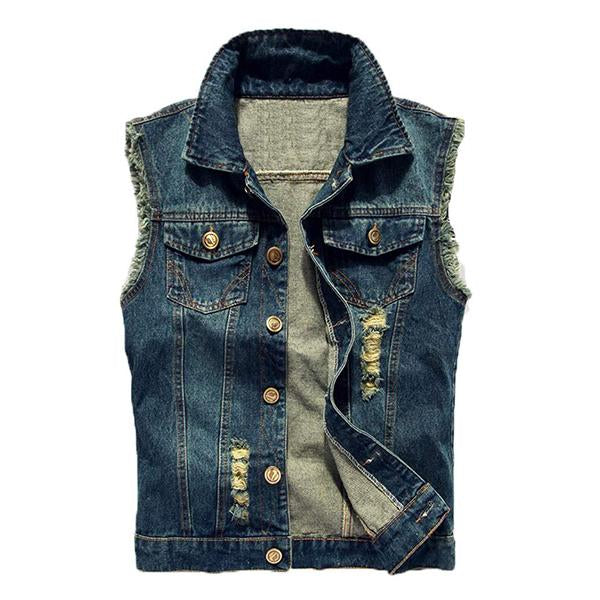 Casual Distressed Frayed Denim Vest