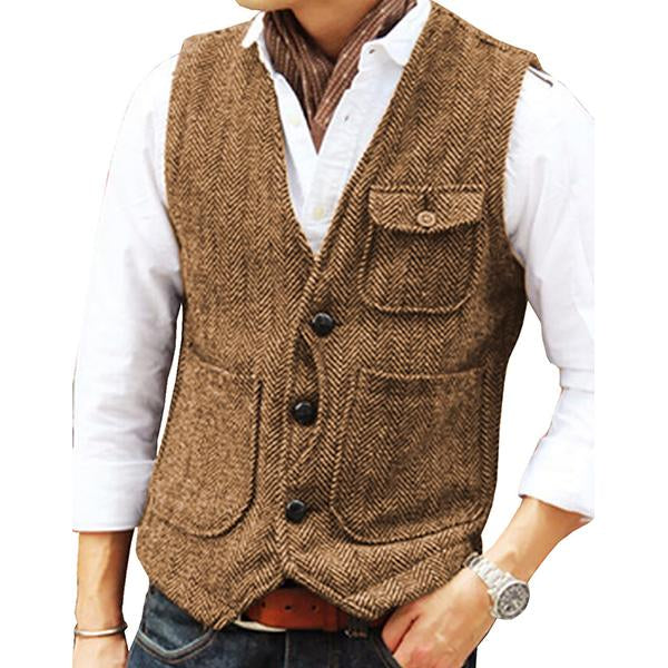 men's-v-neck-single-breasted-tweed-vest