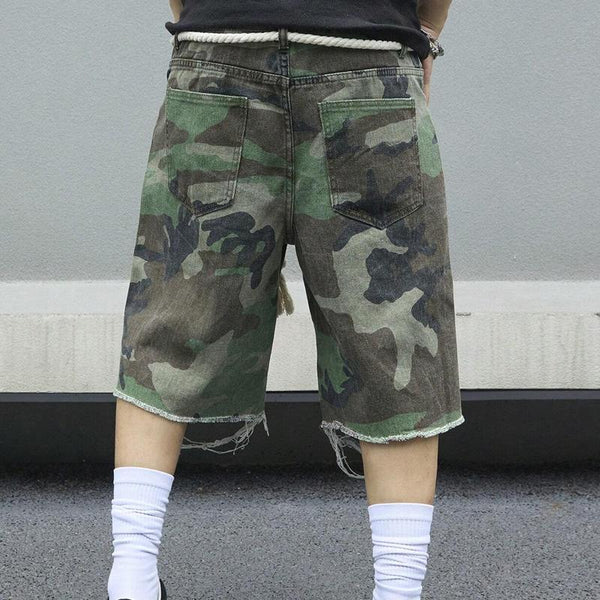 Camouflage Washed Ripped Cropped Trousers