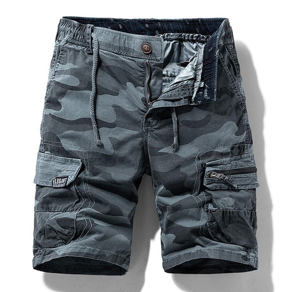 Men's Retro Camouflage Cotton Multi-Pocket Elastic Waist Cargo Shorts