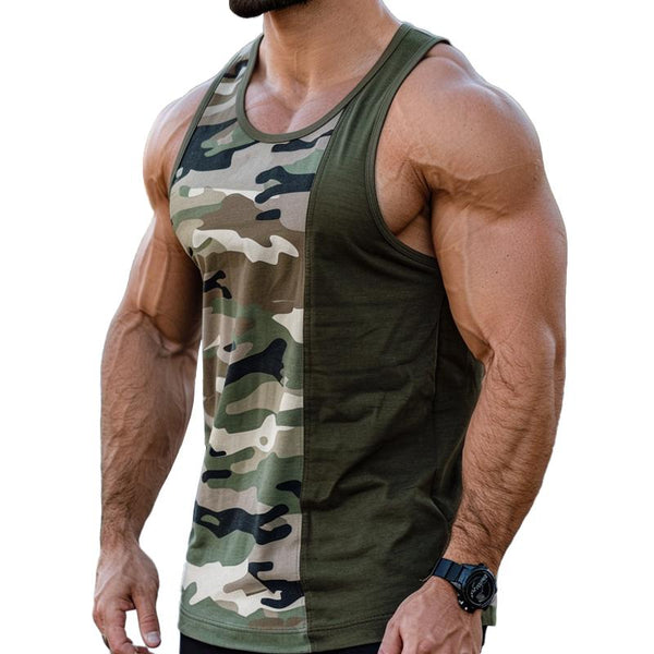 Casual Camo Patchwork Round Neck Slim Fit Tank Top