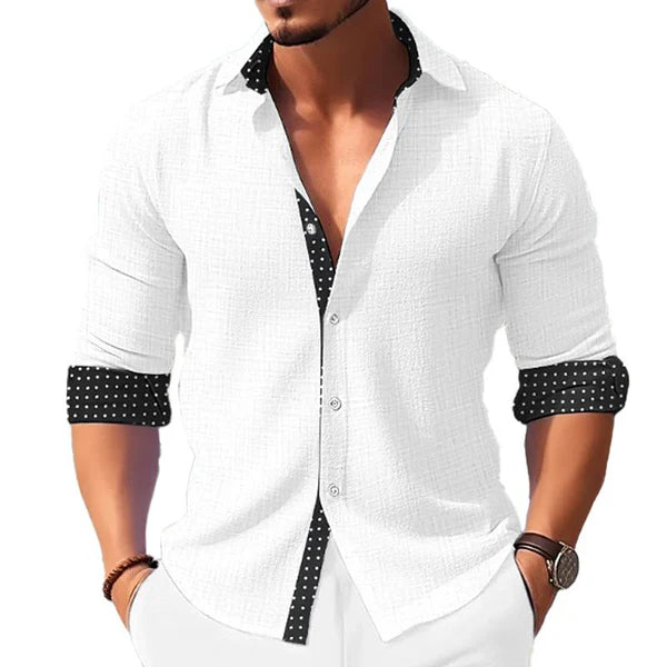 Casual Polka Dot Print Paneled Lapel Long Sleeve Shirt