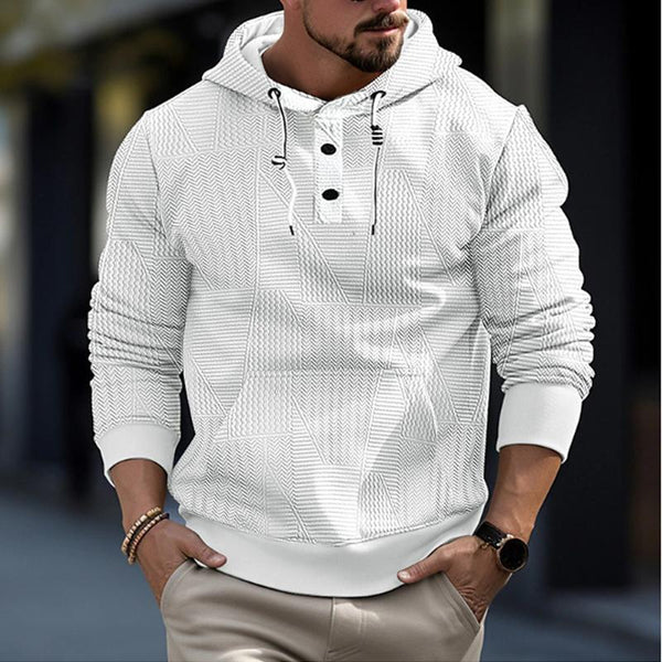 Men'S Casual Solid Color Geometric Texture Hooded Sweatshirt