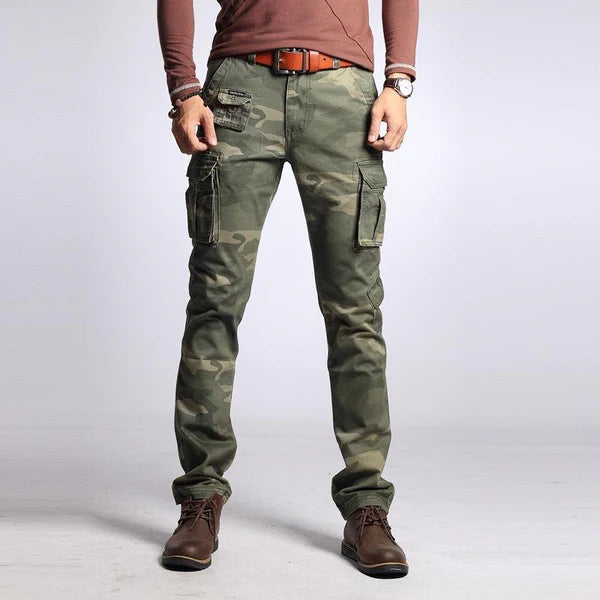 Camouflage Multi-pocket Cotton Slim Cargo Pants