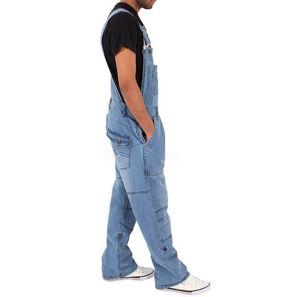 Loose Denim Multi-Pocket Cargo Overalls