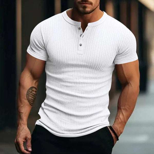 Casual Stretch Knit Short Sleeve Henley T-Shirt