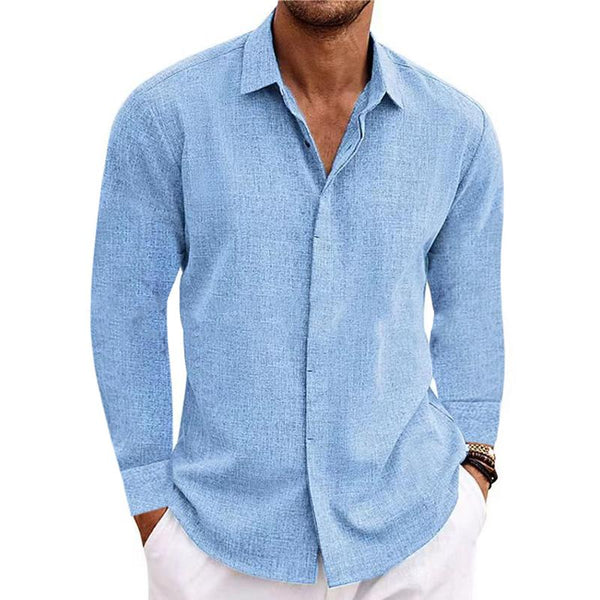 Casual Loose Solid Color Cotton Linen Long Sleeve Shirt