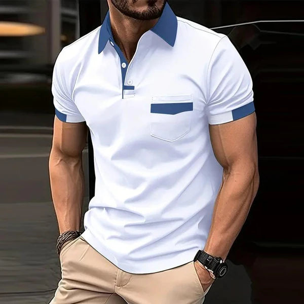 Casual Color Block Pocket Short Sleeve Polo Shirt