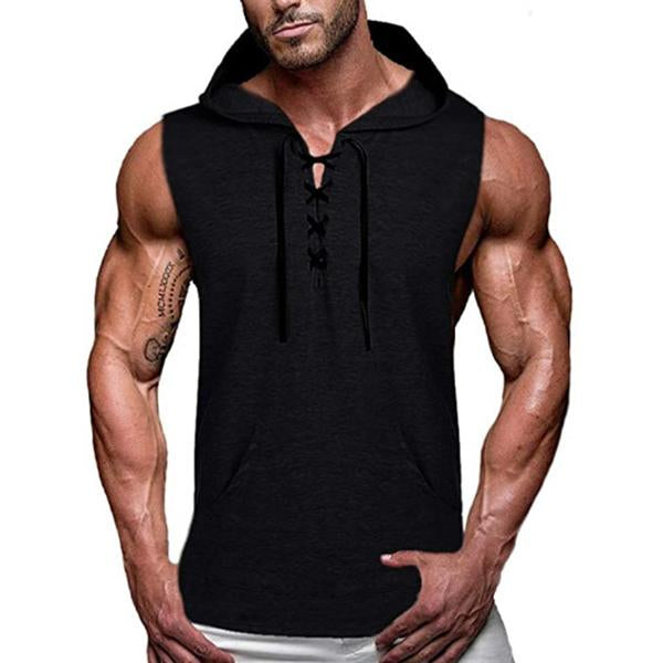 Casual Hooded Solid Color Lace-Up Tank Top