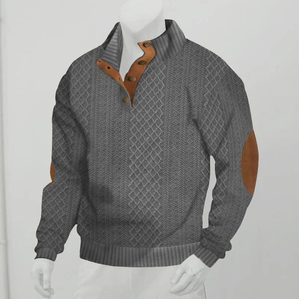 Outdoor Stand Collar Long Sleeve Jacquard Knitted Pullover Sweatshirt