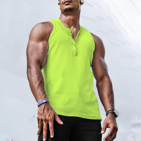 Solid Color Henley Collar Tank Top