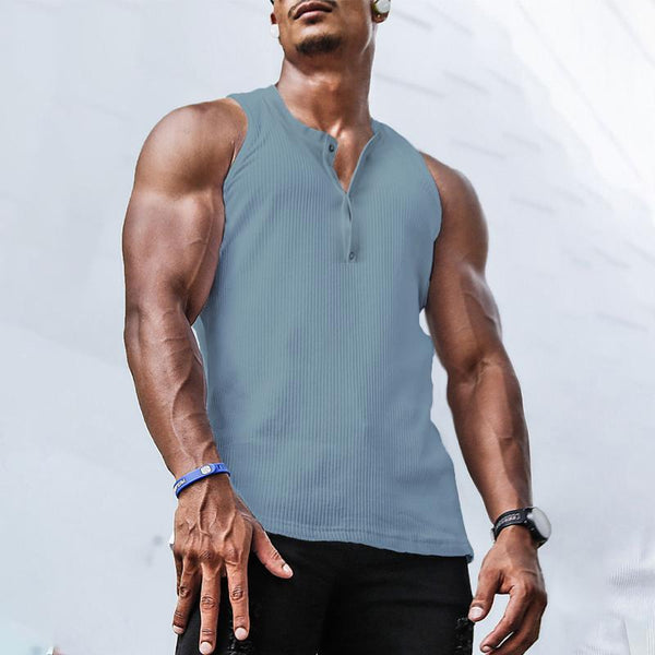 Solid Color Henley Collar Tank Top