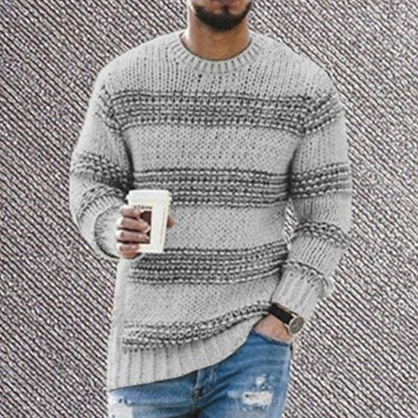 Casual Round Neck Striped Pullover Sweater