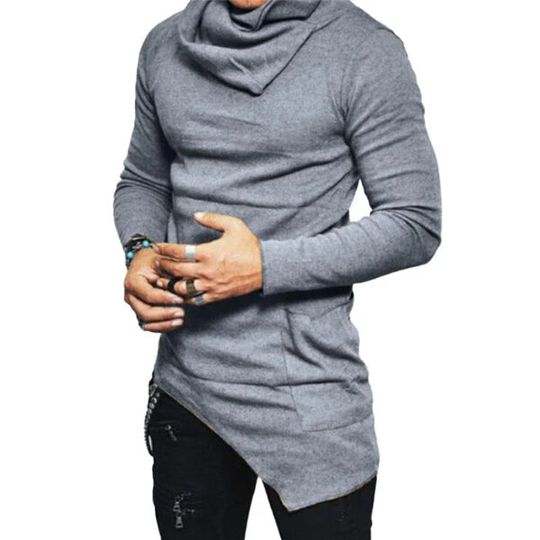 Casual Turtleneck Long Sleeve Irregular Hem T-Shirt