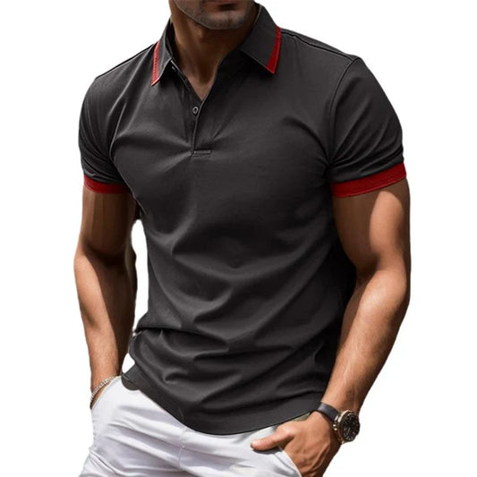 Contrasting Color Casual Button Short Sleeve Lapel Polo Shirt