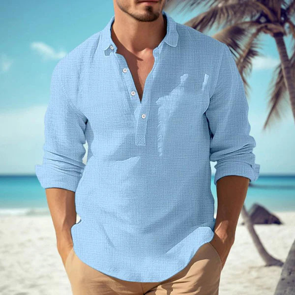 Casual Solid Color Cotton Linen Blend Lapel Long-Sleeved Shirt