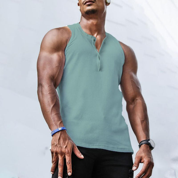 Solid Color Henley Collar Tank Top